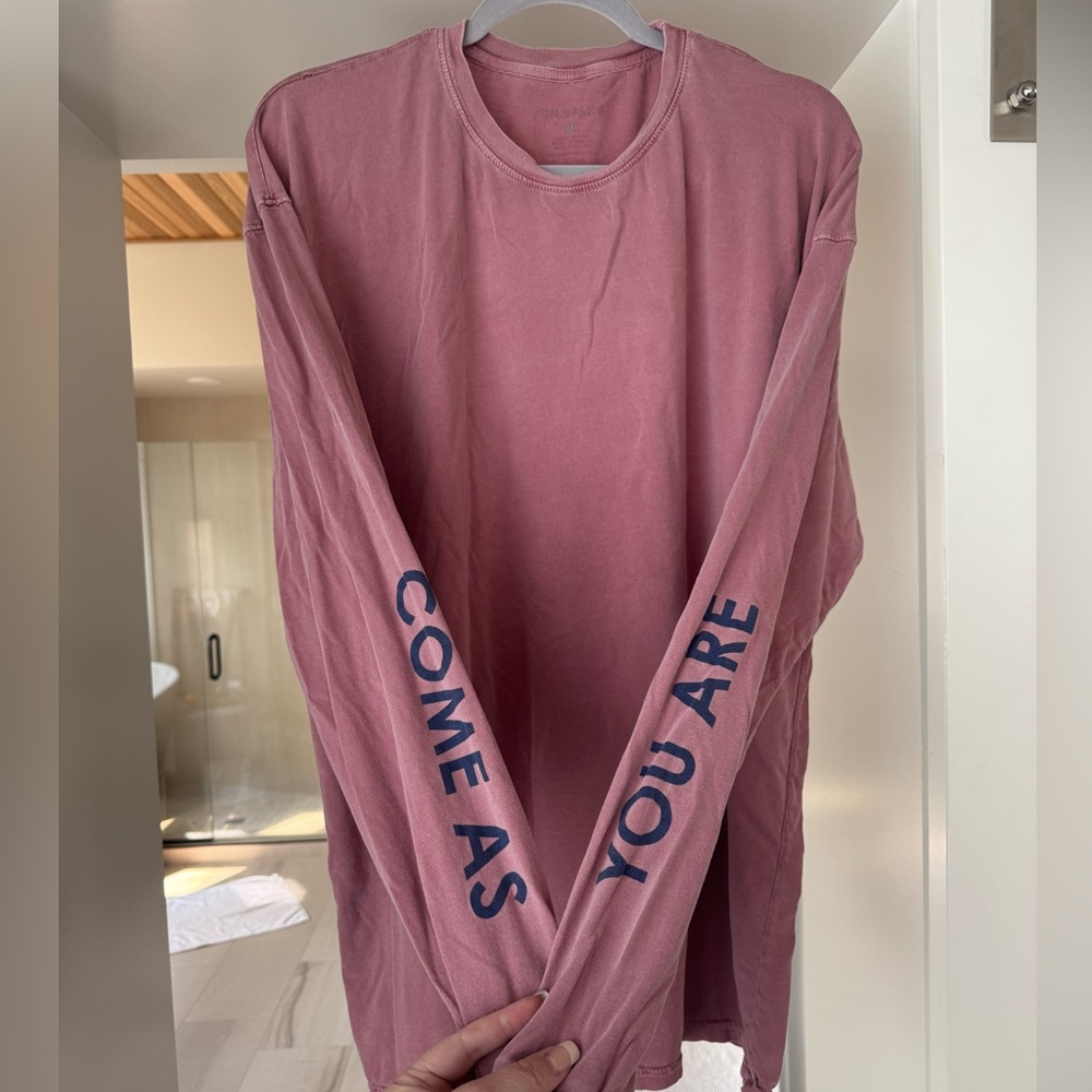 Wildfang Pink Long Sleeve Shirt with Blue Text